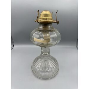 Antique Eagle Burner Glass Pedestal Kerosene Oil Lantern Stamped